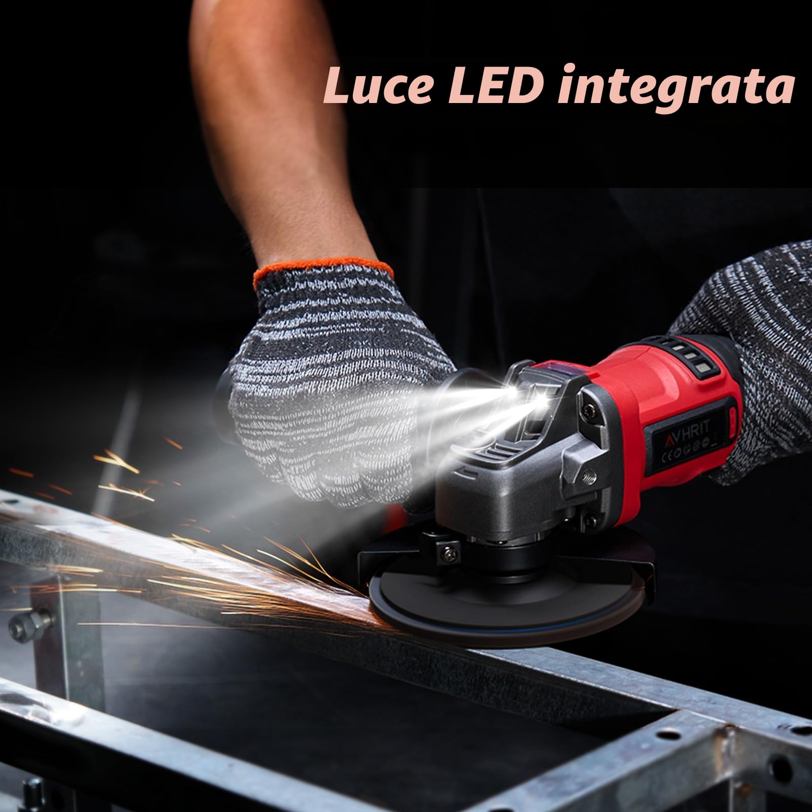 Smerigliatrice angolare a batteria, Smerigliatrice angolare senza fil con 2 batteria da 4000 mAH, display LED, motore brushless da per la smerigliatura di metalli e la rimozione della ruggine