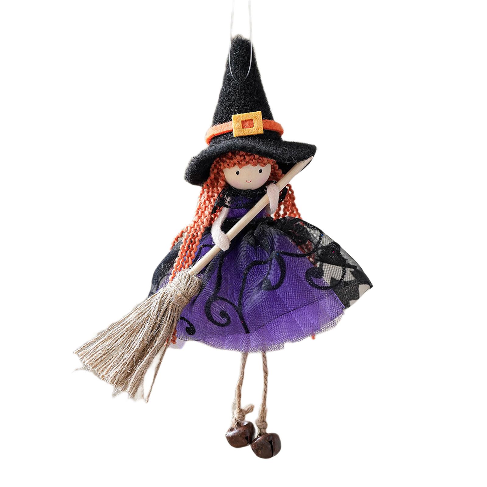 Qusinfc Multi Color Flannel Halloweens Angelic Broom Ornament with Bells Hanging Decors for Christmas Parties Tree Wall Festival Decoration Halloweens Christmas Decorations