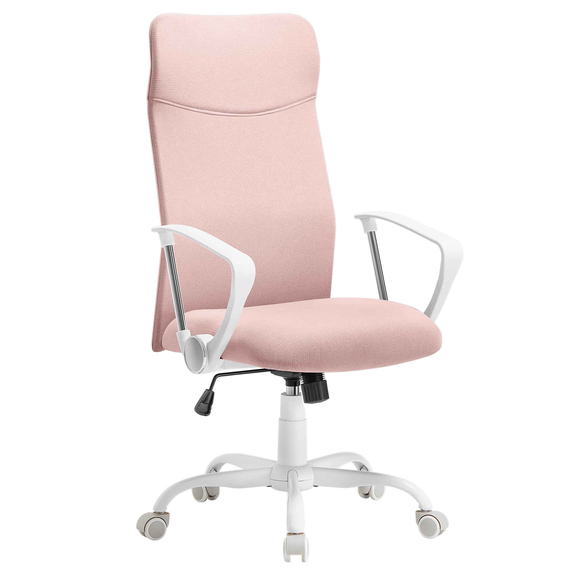 SONGMICS Silla de Oficina, Silla de Escritorio Ergonómica, Silla Giratoria, Asiento Tapizado, Ajustable en Altura e Inclinable, Carga de 120 kg, Rosa Jalea OBN034R01