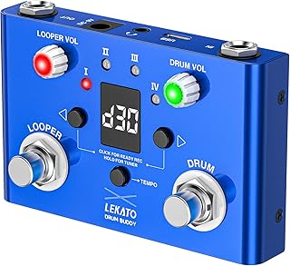 LEKATO Drum Looper Pedal with Tuner V2,4 Loops 11 Minutes Loop Pedal with Drum Machine 30 Drums with App to customize edit and save drum groof for Electric Guitar and Bass,Tap Tempo