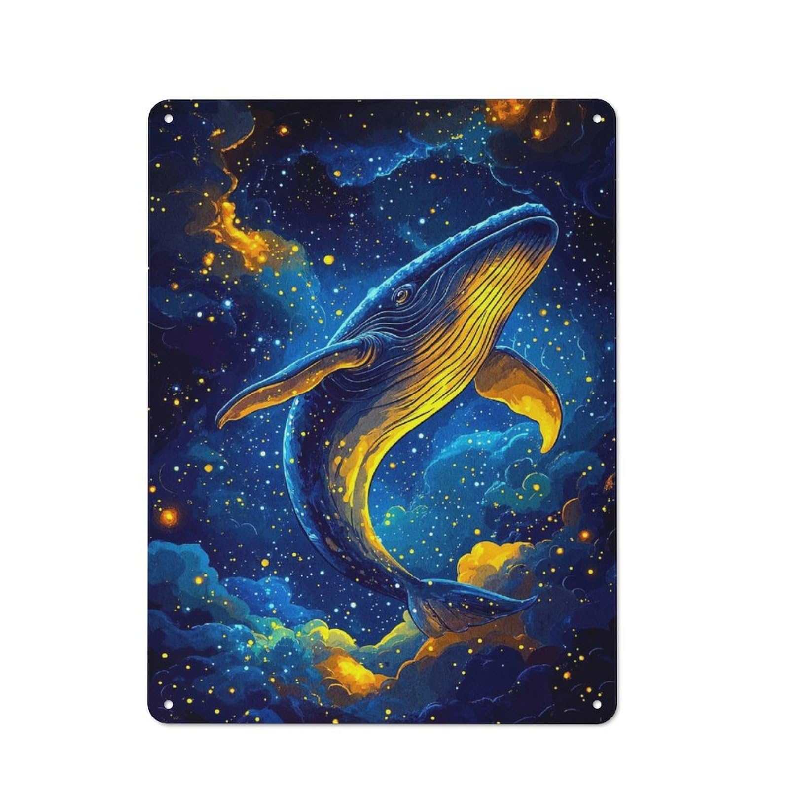 Whale in Space Metal Wall Sign 40x30cm, Loft Style Urban Room Decor for Flat, Bar, Studio Or Gallery Wall