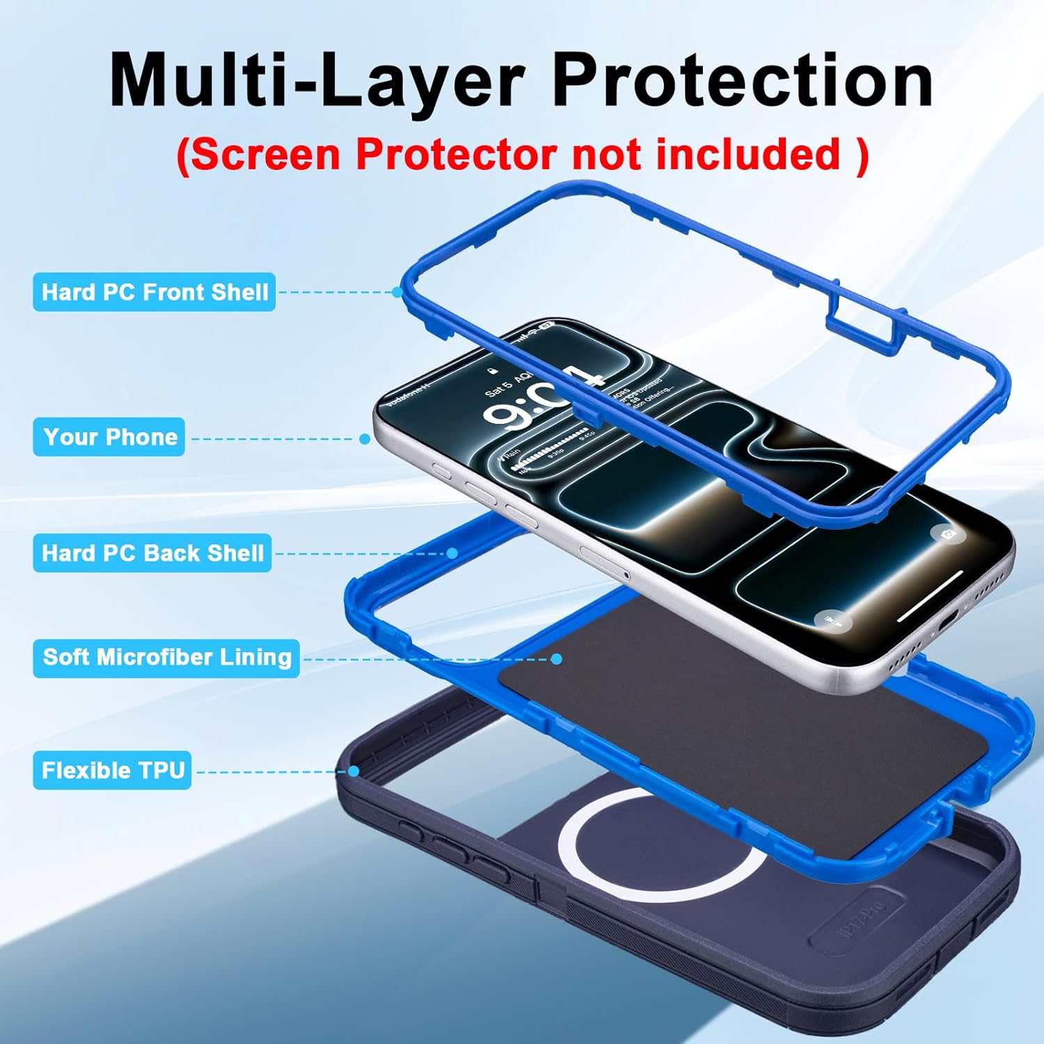 Magnetic for iPhone 17 Pro Case with Belt Clip Holster, 3-Layer Drop Proof Durable Protective Case, [Compatible with MagSafe] Heavy Duty Rugged Shockproof Cover for iPhone 17 Pro (Navy+Blue)