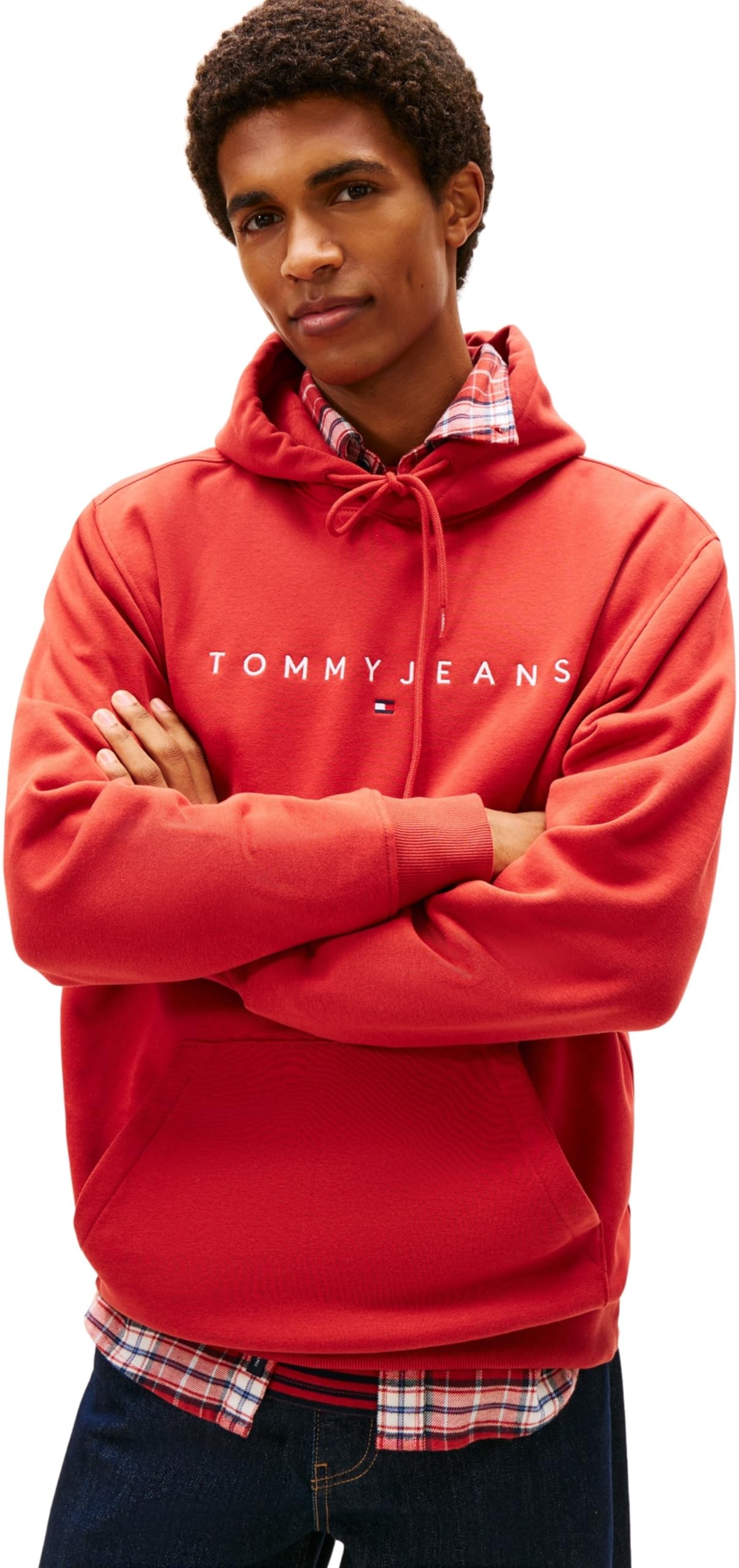 Tommy Jeans Men's TJM REG LINEAR LOGO HOODIE EXT DM0DM20746 Pullover Hoodie, RED (Terracotta Red), XXL