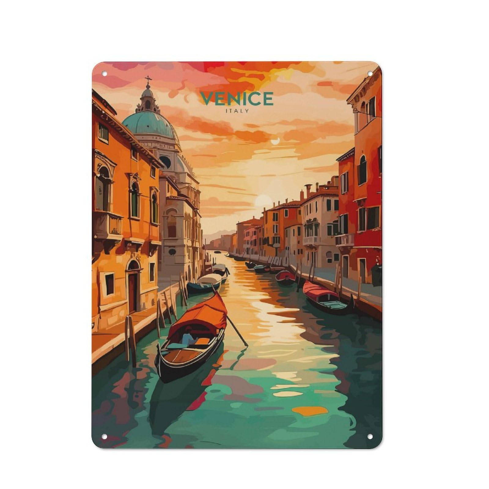Junmoney Style-3 Shed Metal Sign With Venice Canal Sunset Travel Design 40X30cm, Vintage Porch Wall Decor For Patio Bar, Workshop, Shed Or Kitchen