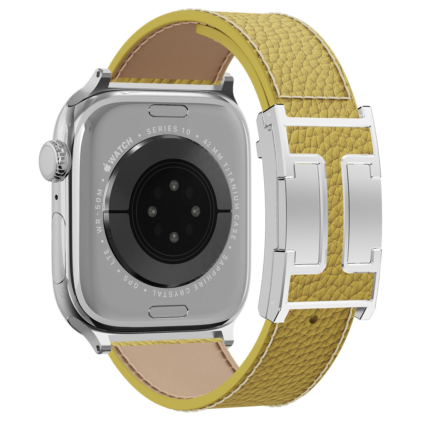 Leather Watch Band with Magnetic Buckle,Dressy Apple Watch Ultra Leather Band Rugged Durable Replacement Strap for Men & Women — view 13