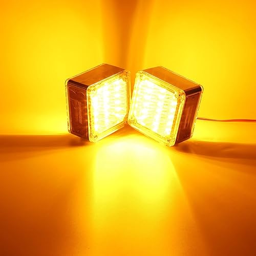 Miniatura 3 de Partsam 2 luces LED cuadradas de doble cara, luces direccionales de estacionamiento, lente transparente, ámbarámbar, 39 luces LED cuadradas con