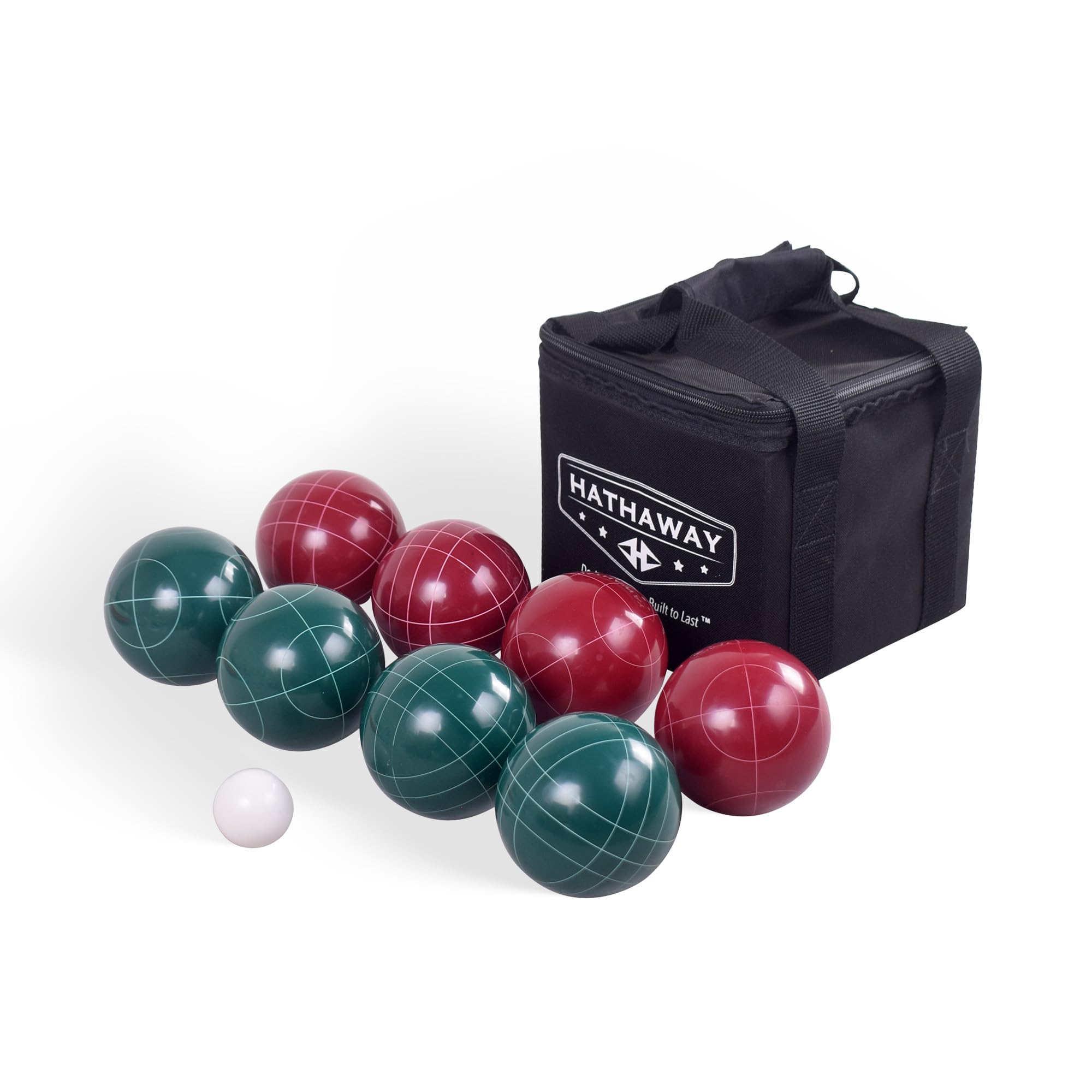 Hathaway Bocce Ball Set - Includes 8 3.5" Resin Bocce Balls, a 1.5" Pallino Ball, Official Rule Book, & Nylon Carrying Bag - Basic Bocce Ball Game Set for Beach Outings, Backyards, & More