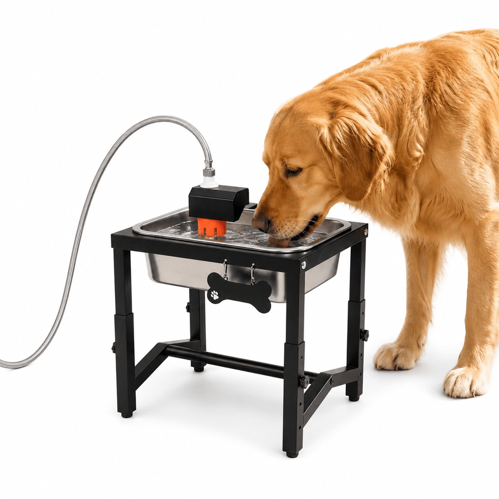 2 Gallon Elevated Large Dog Water Bowl, Automatic Dog Water Bowl Dispenser, 4 Adjustable Height Raised Dog Bowl Stand for Large Breed Relief Joint Pressure, Easy Clean for Indoor &amp; Outdoor Uses