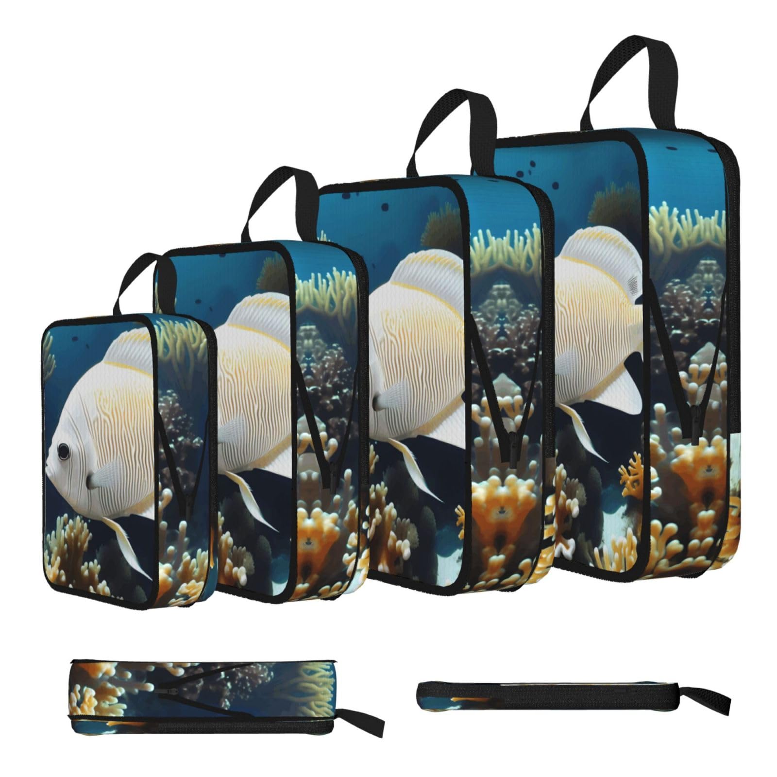 Sxzvvbn Black White-Golden Fish Compression Packing Cubes 4 Piece Set