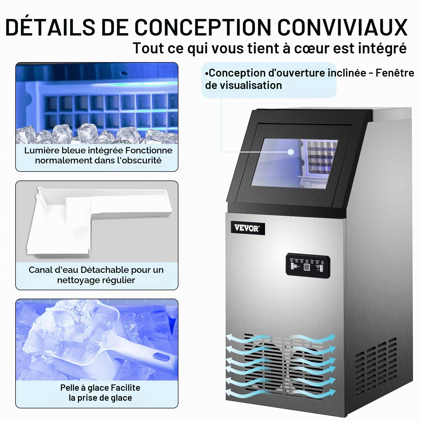 VEVOR Machine à Glaçons 220v Capable de Produire 35 kg par 24 heures Machine à Glace Commerciale Pour Cafés, Maisons, Restaurants, Bars, Hôtels