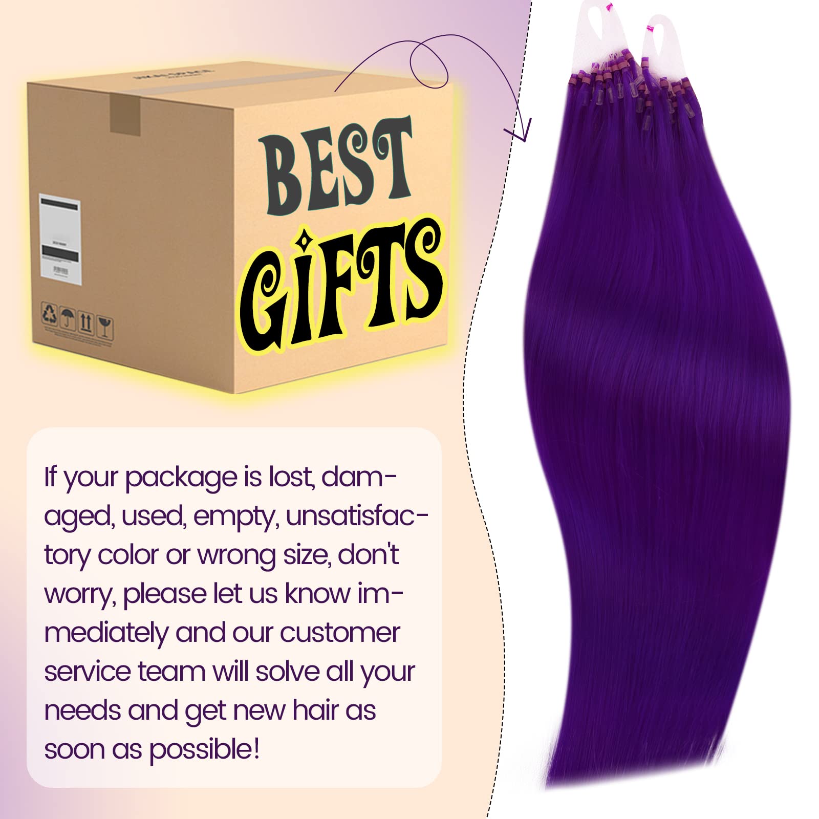 RUNATURE Micro Beads Hair Extensions Real Hair Purple Remy Micro Ring Hair Extensions Invisible Remy Straight Micro Hair 14 Inch 25g/25strands #Purple - Image 4