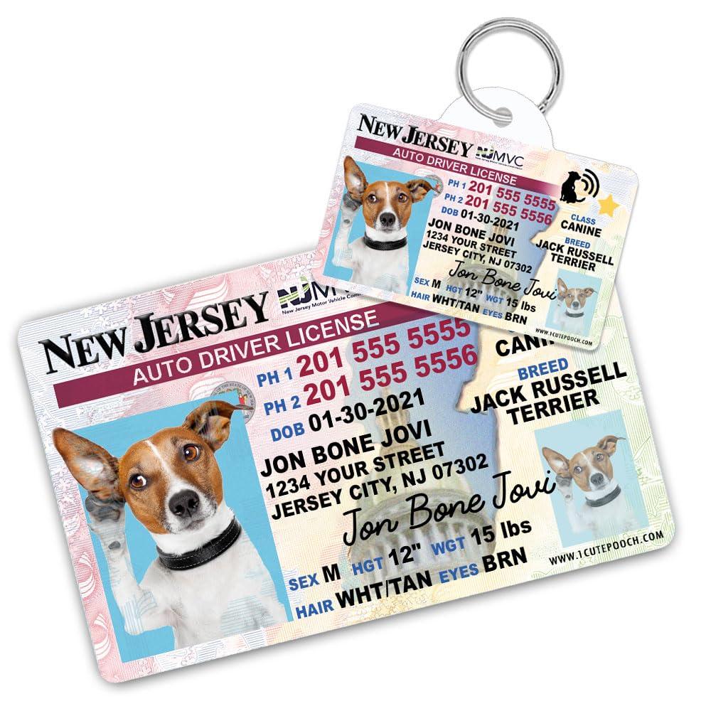 New Jersey Driver License Custom Dog Tag for Pets and Wallet Card - Personalized Pet ID Tags - Dog Tags for Dogs - Dog ID Tag - Personalized Dog ID