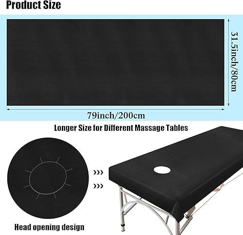 Miniatura 8 de Kinlop 100 sábanas desechables de 31.5 x 71 pulgadas, transpirables, para mesa de masaje, color negro, para tatuajes, tela no tejida, para viajes,