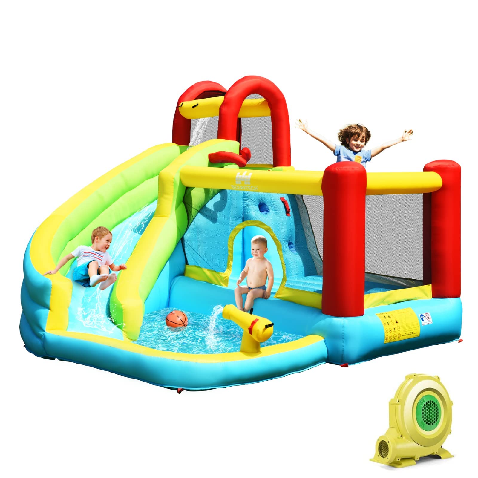 HONEY JOY Inflatable Water Slide, Water Bounce House & Water Park w/Splash Pool & Slides, Climbing Wall, Indoor Outdoor Blow up Water Slides