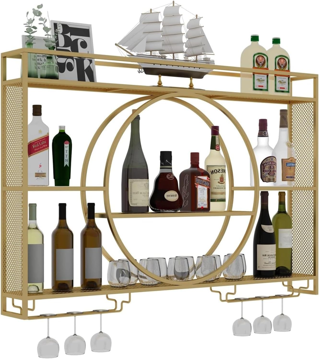 Casier à vin mural avec lumière LED intégrée et rangement pour bouteilles