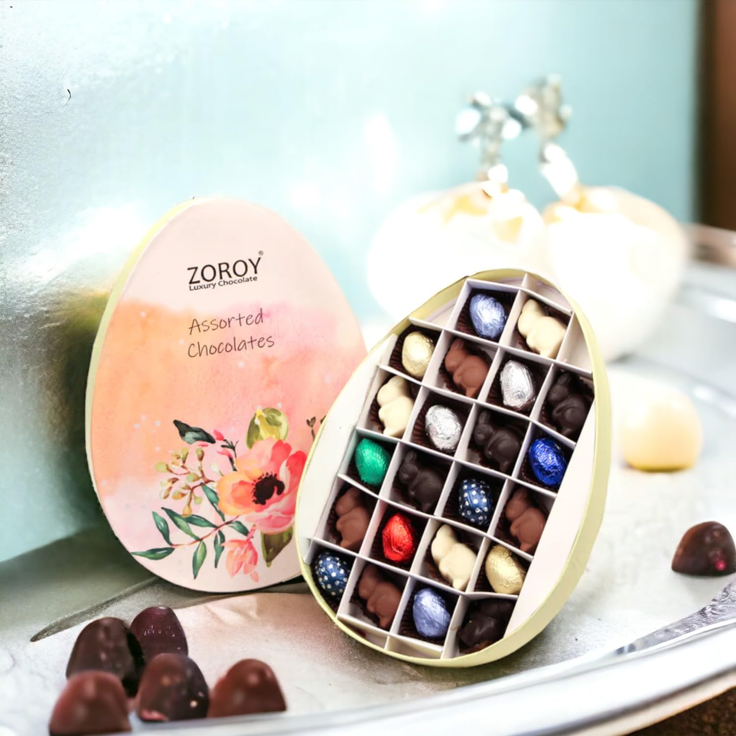 ZOROY Luxury Chocolate Easter Eggs Gift Box | Gifts Pack With Ducks Bunnies Eggs | Easter Online Chocolate For Gifting