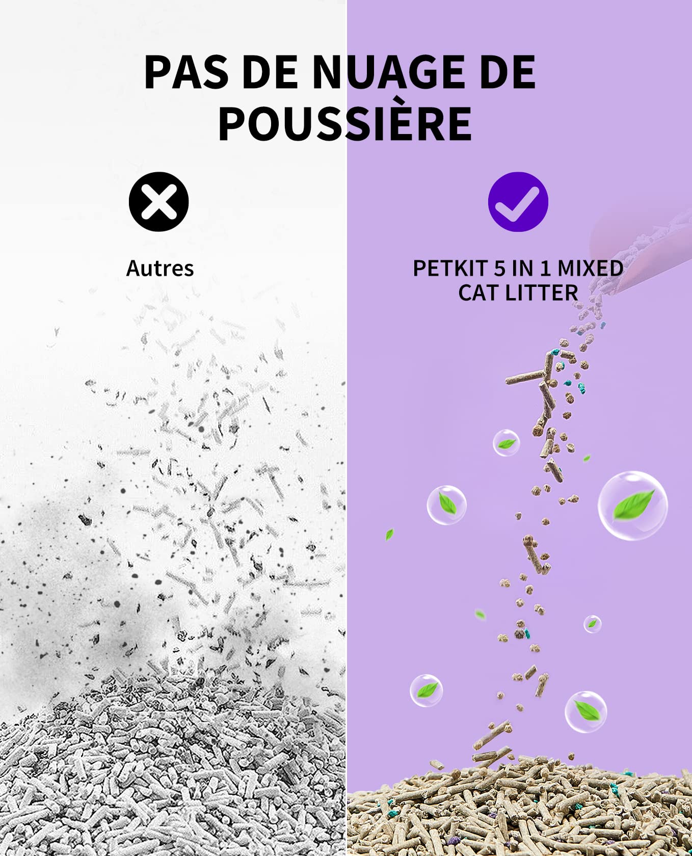 PETKIT Litière Mixte 5 en 1 pour Chats, Chasse d'eau, avec Charbon Actif, Ultra Absorbante, Litière Tofu (4 Sacs)