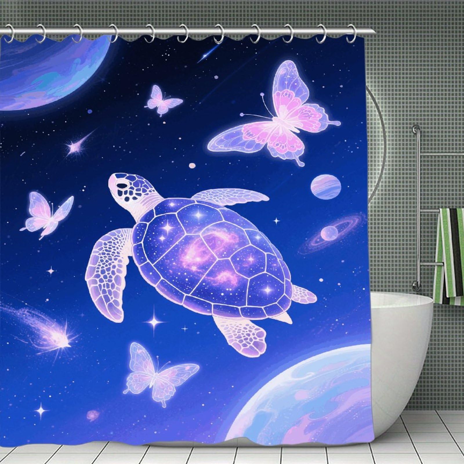 VstaDank Turtle Shower Curtain Waterproof Bathroom Shower Curtain with C Type Hooks Soft Lightweight Shower Curtains Liner Washable Polyester Cloth Shower Liner 71x71 Inch