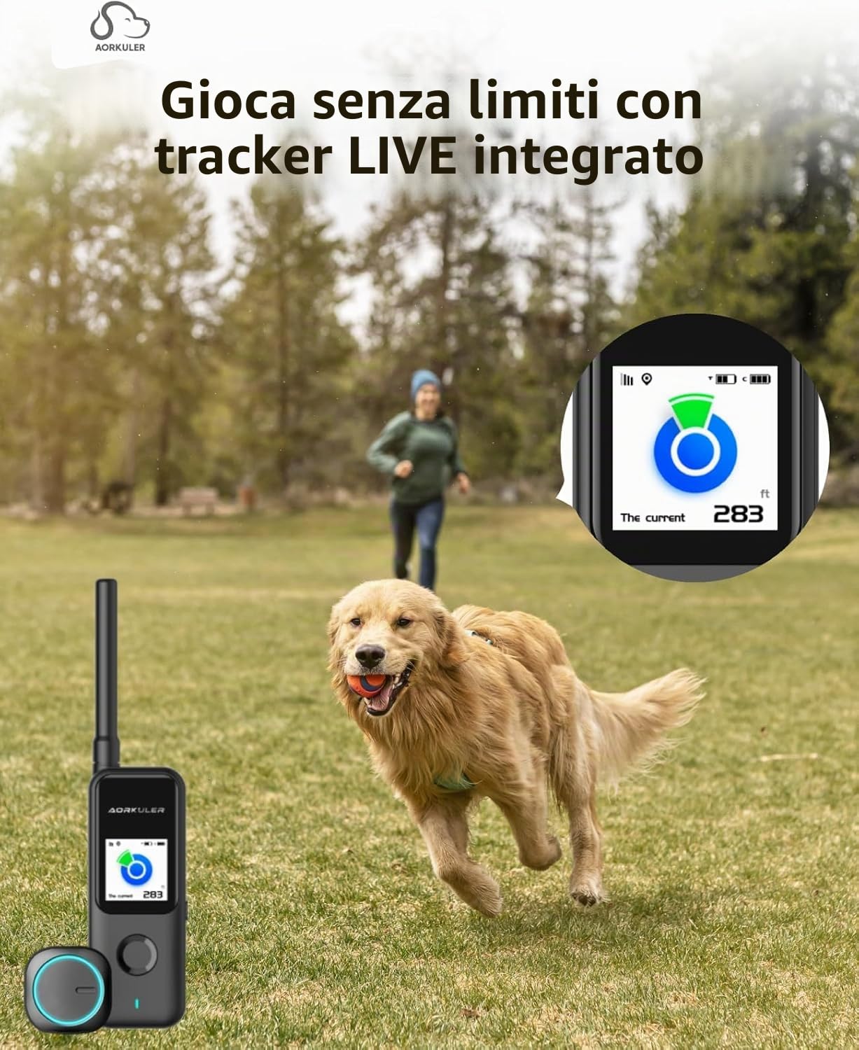 Aorkuler Localizzatore GPS per cani da esterno per aree senza segnale, localizzatore per animali domestici, localizzatore per animali domestici, monitoraggio in tempo reale per escursioni, passeggiate
