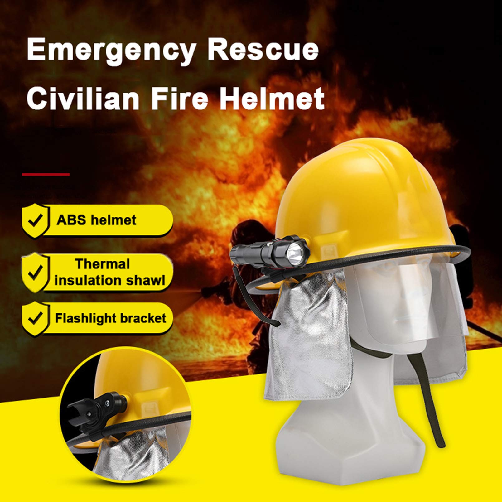 Casco de rescate de incendios para exteriores Casco de obra civil, ABS engrosado Protección anti-rotura Casco de rescate de terremotos con pantalla protectora y linterna reflectante