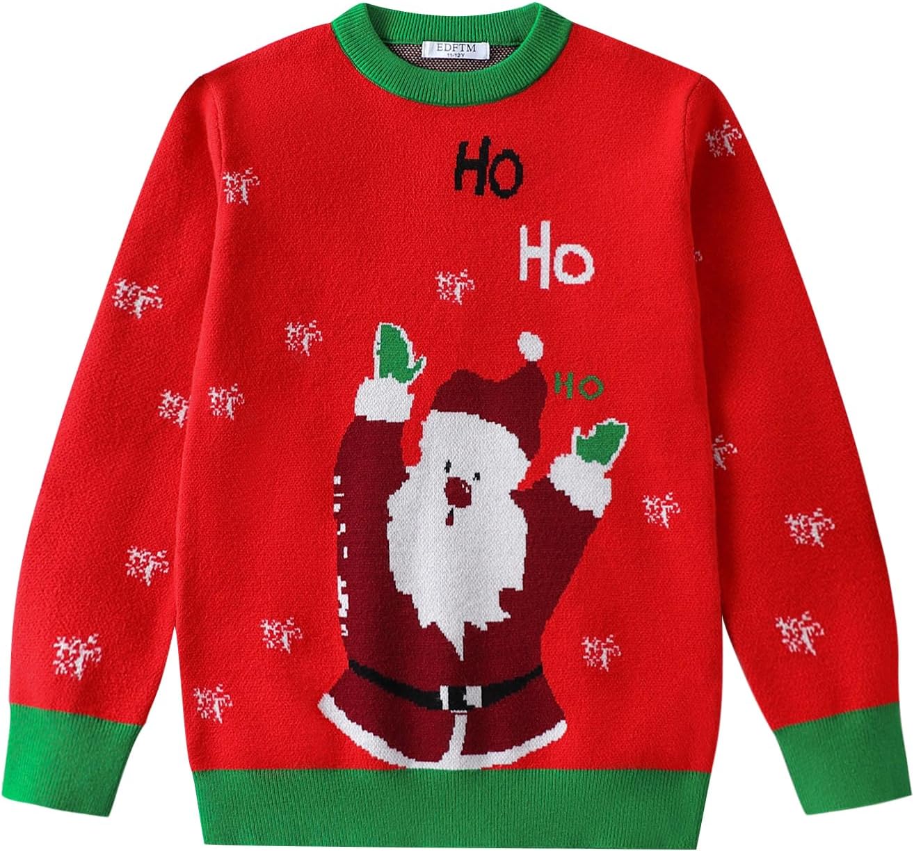 Kids Boys Christmas Sweater Reindeer Snowflakes Classic Holiday Knitted Sweater Crewneck Cute Ugly Pullover Jumper