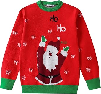 Kids Boys Christmas Sweater Reindeer Snowflakes Classic Holiday Knitted Sweater Crewneck Cute Ugly Pullover Jumper