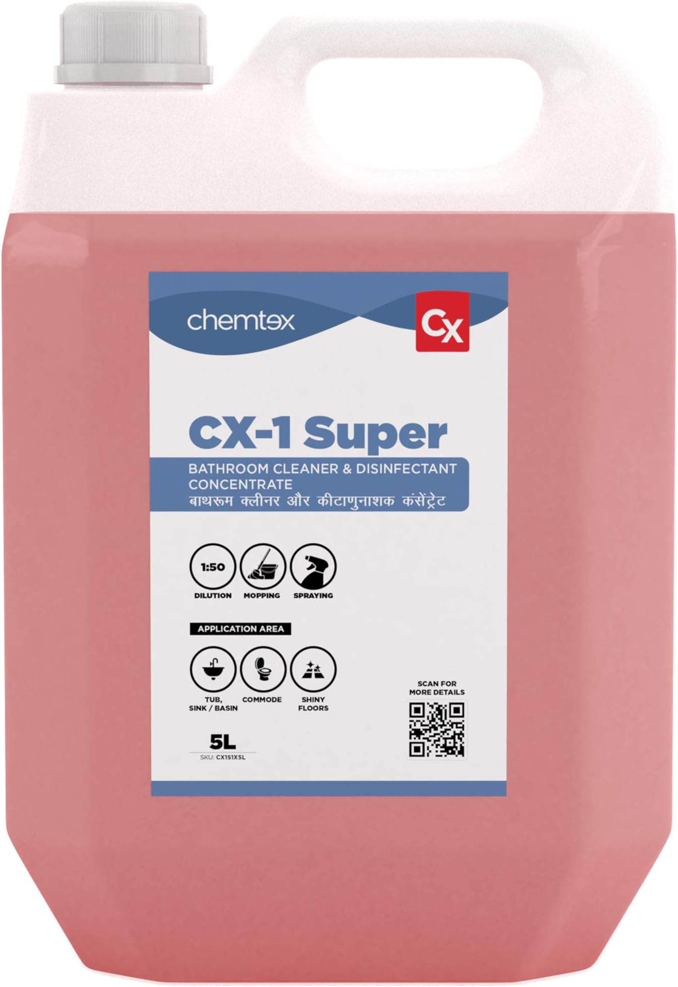 Chemtex CX-1 Super - Bathroom Cleaner & Disinfectant Liquid 5L