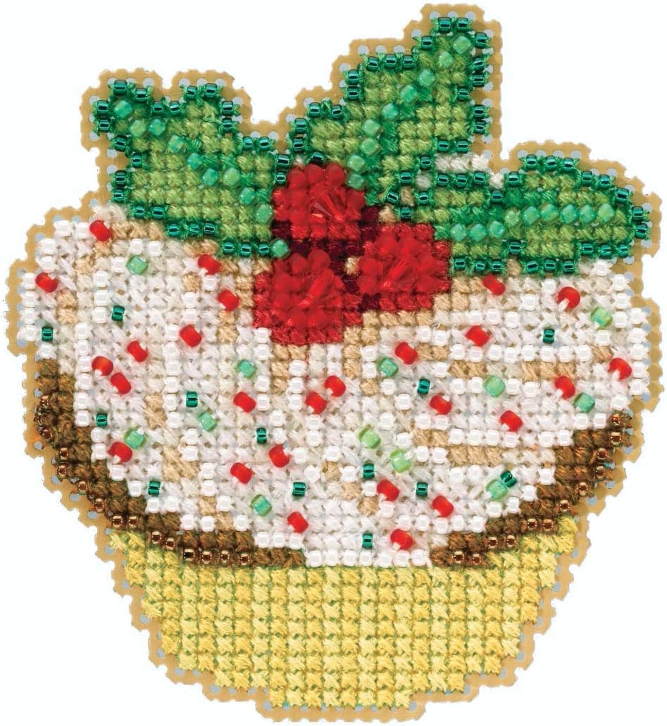 Holly Cupcake Beaded Counted Cross Stitch Ornament Kit Mill Hill 2020 Winter Holiday MH182033