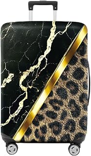 Marble Leopard Luxury Luggage Cover Black Gold Suitcase Protector | Stretch fit 18-32 Inch suitcases. Washable, reusable, scratch resistant travel protection.
