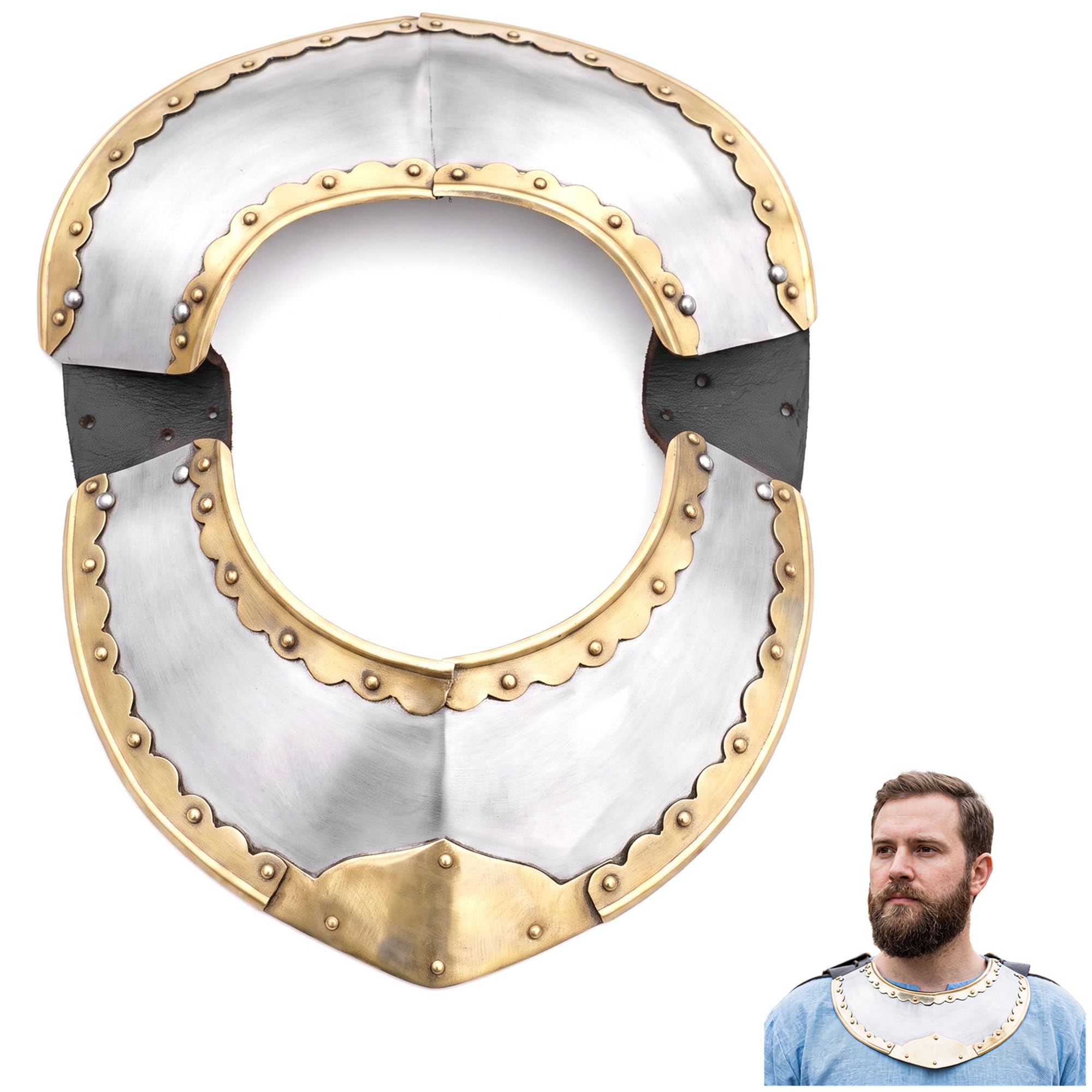 Gorget medievale in acciaio calibro 16, calibro 18, protezione funzionale per il collo, per rievocazioni storiche