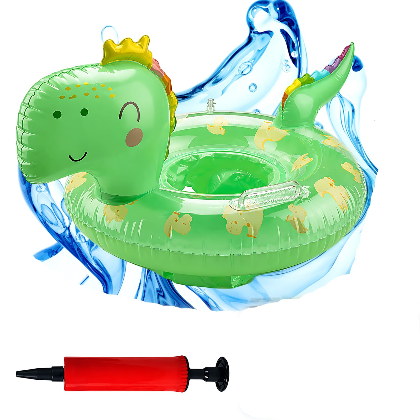 2Pcs Swimming Float, Dinosaur Design Swimming Ring with Air Pump, Pool Training Float, Bathtub and Beach Water Play Float with Secure Seat