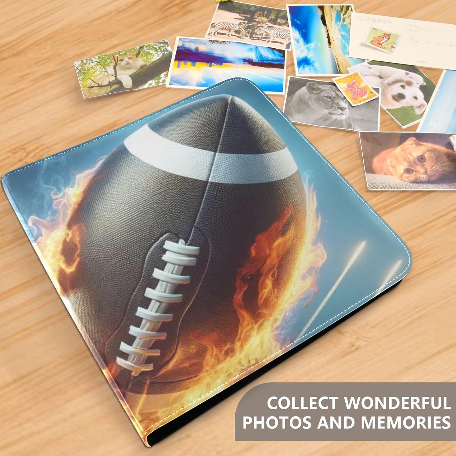 ALAZA Football Firing Large Photo Album Self Adhesive Leather Scrapbook Albums for 4x6 8x10 Pictures, 20 Sheets