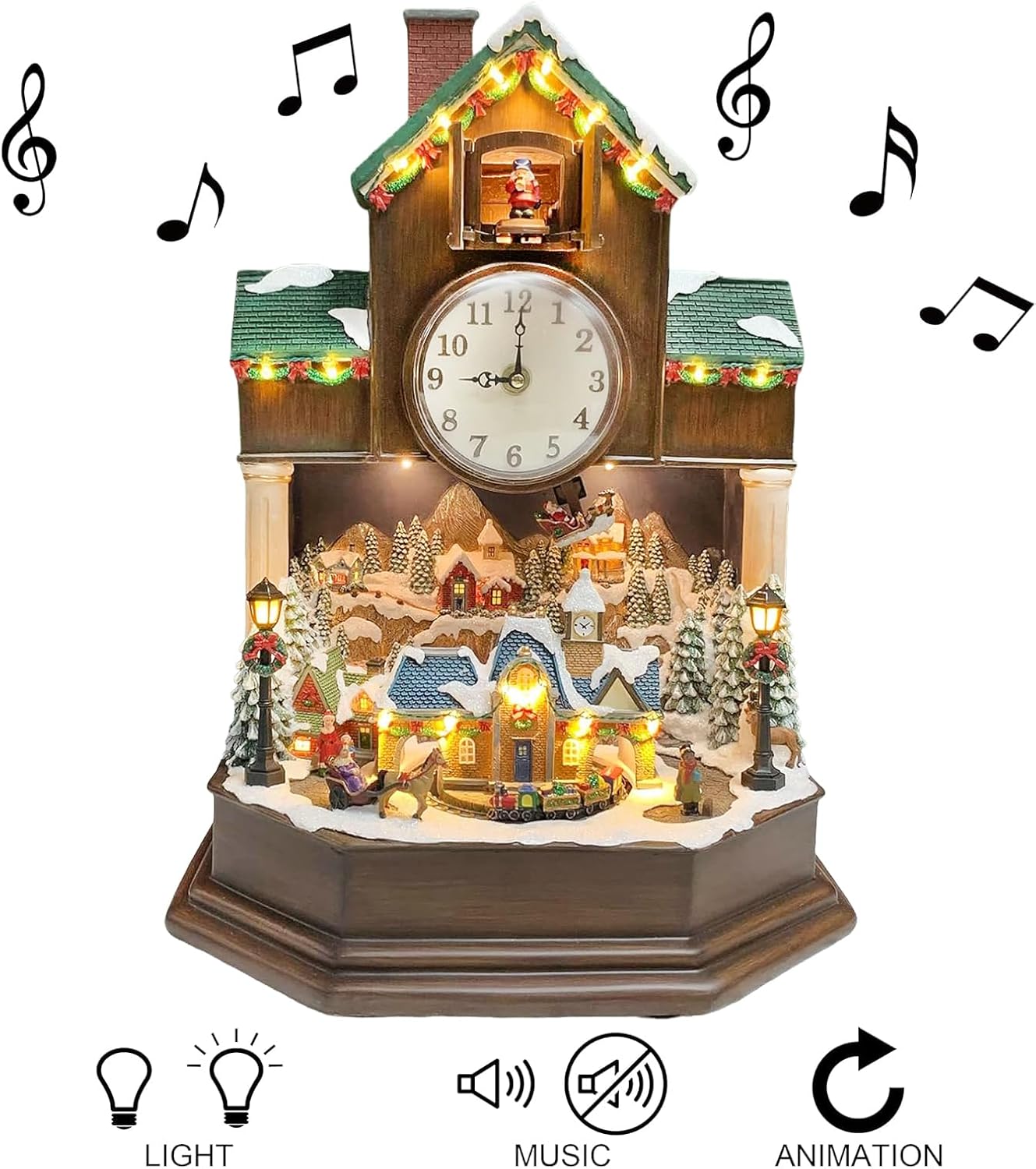 MOMENTS IN TIME 17.1” Christmas Cuckoo Clock with Animated Christmas Village Scene LED Lights Music & Hourly Cuckoo Function Plug-in Power Adapter Included Holiday Home Décor Display