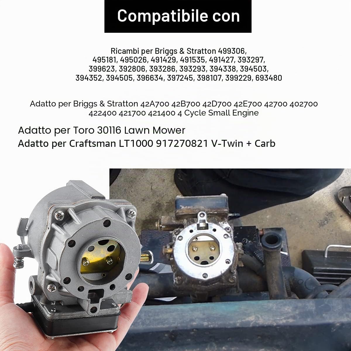ZAMDOE 693480 Ricambio carburatore per Briggs & Stratton motori 42E707 42E777 42A707 42A777 V-Twin, per LT1000 87-96 16-21HP Carb, con guarnizioni Filtro carburante