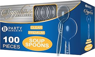 Party Bargains 100 Disposable SoupSpoons [Sapphire] - Clear Heavy Duty Soup Spoons Perfect for Weddings, Buffets, Luncheons