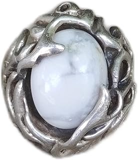 White Howlite Ring, Sterling Silver Ring, Antique Ring, Oval Shape Ring, Boho Style, Turquoise Howlite Ring, Promise Ring, Buffalo Ring, Bridesmaids Gift, Healing Crystal, Gypsy Ring, Vintage Style