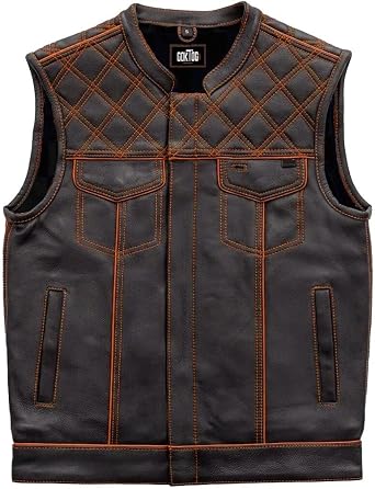 Mens Biker Motorcycle Riding Leather Vest, Black Real Leather Vest Men, Leather Biker Club Vest