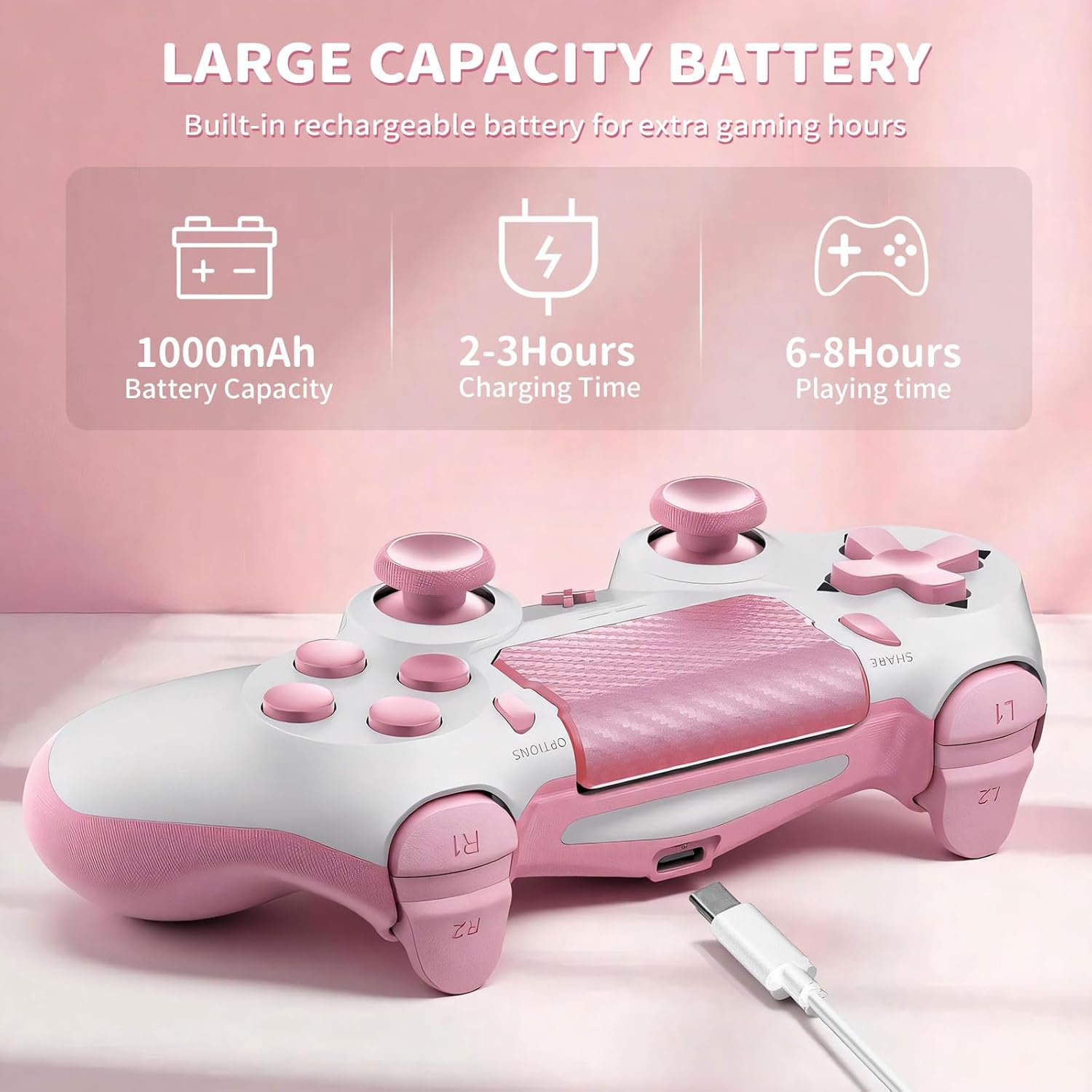 Puiseno Wireless Controller for PS-4, Dual Vibration Game Joystick/Motion Sensing/Touchpad/Speaker/3.5mm Audio Jack Headphone, Upgraded Six-Axis Sensor, Compatible with PS4/Slim/Pro Console/PC (PINK) 6 71ves1 ORRL. SL1500