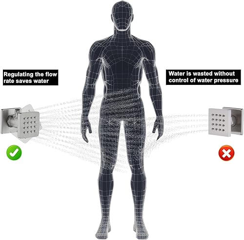 Miniatura 13 de Chorros de ducha cuadrados de oro cepillado con control de flujo y giratorio, chorros de masaje de agua ajustables de latón macizo, montaje en pared