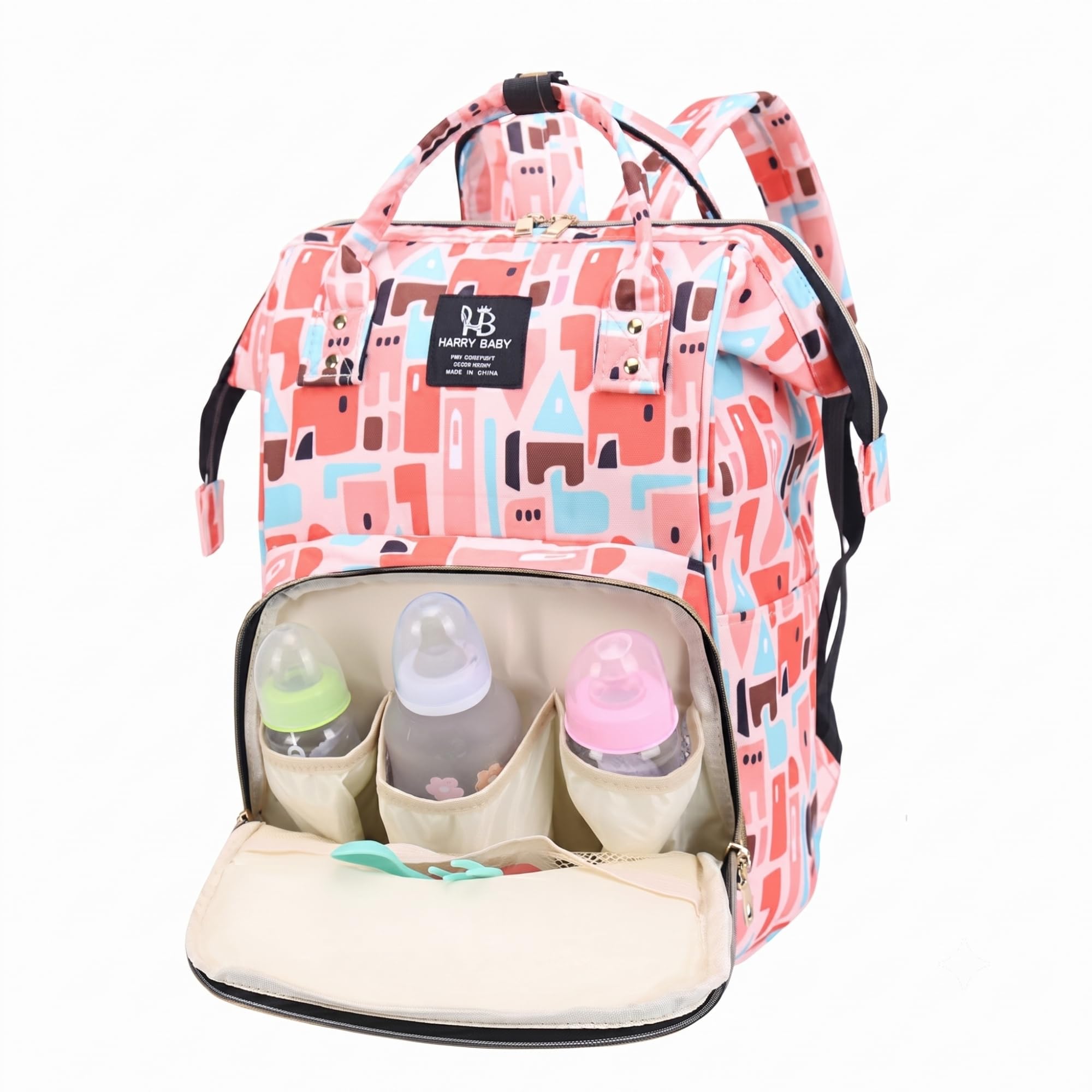 BEMBIKA Diaper Bags For Mom And Dad Kids Diaper Bags For Travel Backpack With Small Bottle Pouch For Multi-Function Waterproof And Large Capacity-(Peach)-image-14