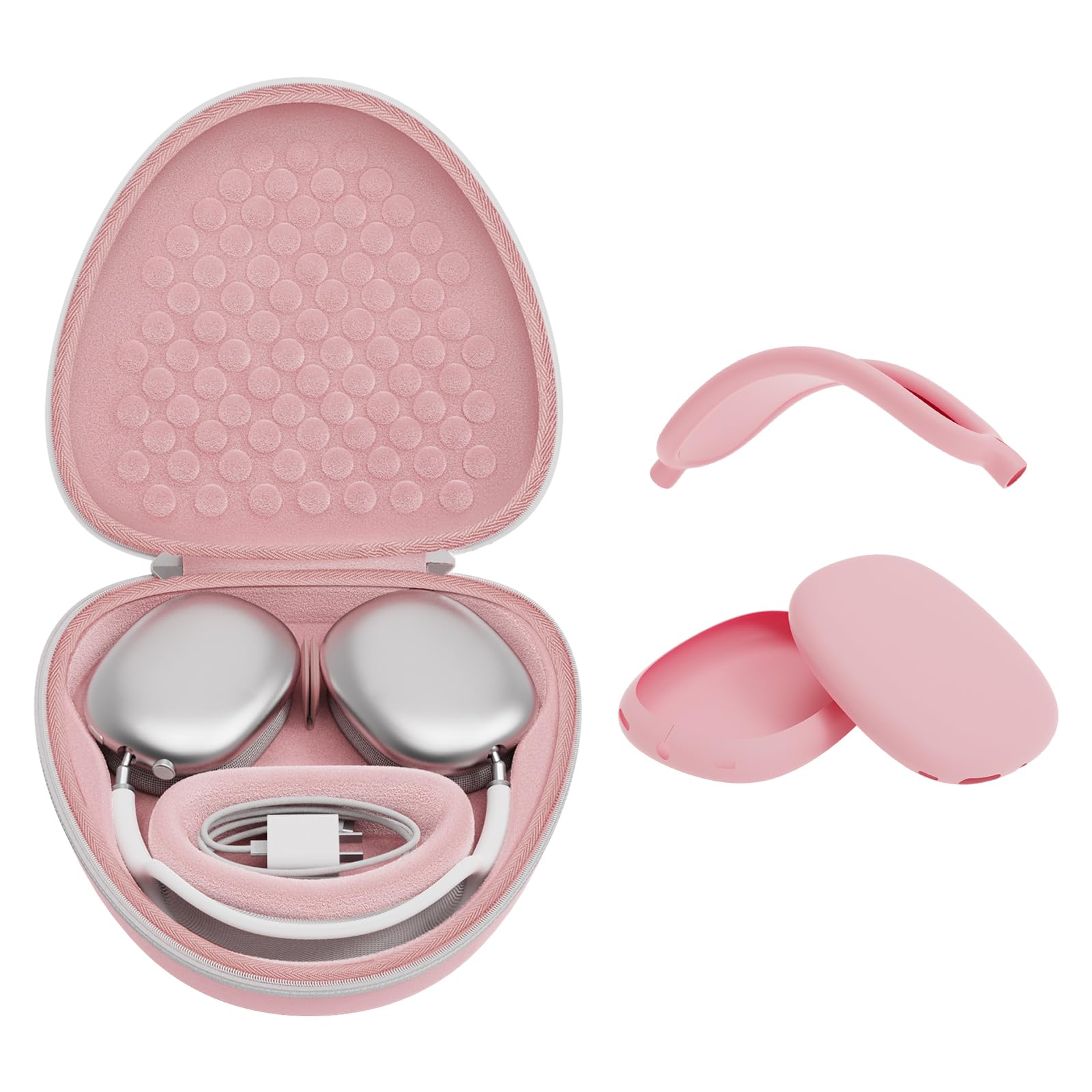 Case Compatible with AirPods Max with Apple AirPods Max Ear Cups and Headband Silicone Covers, Smart Sleep Mode Headphone Case and Accessories, Pink