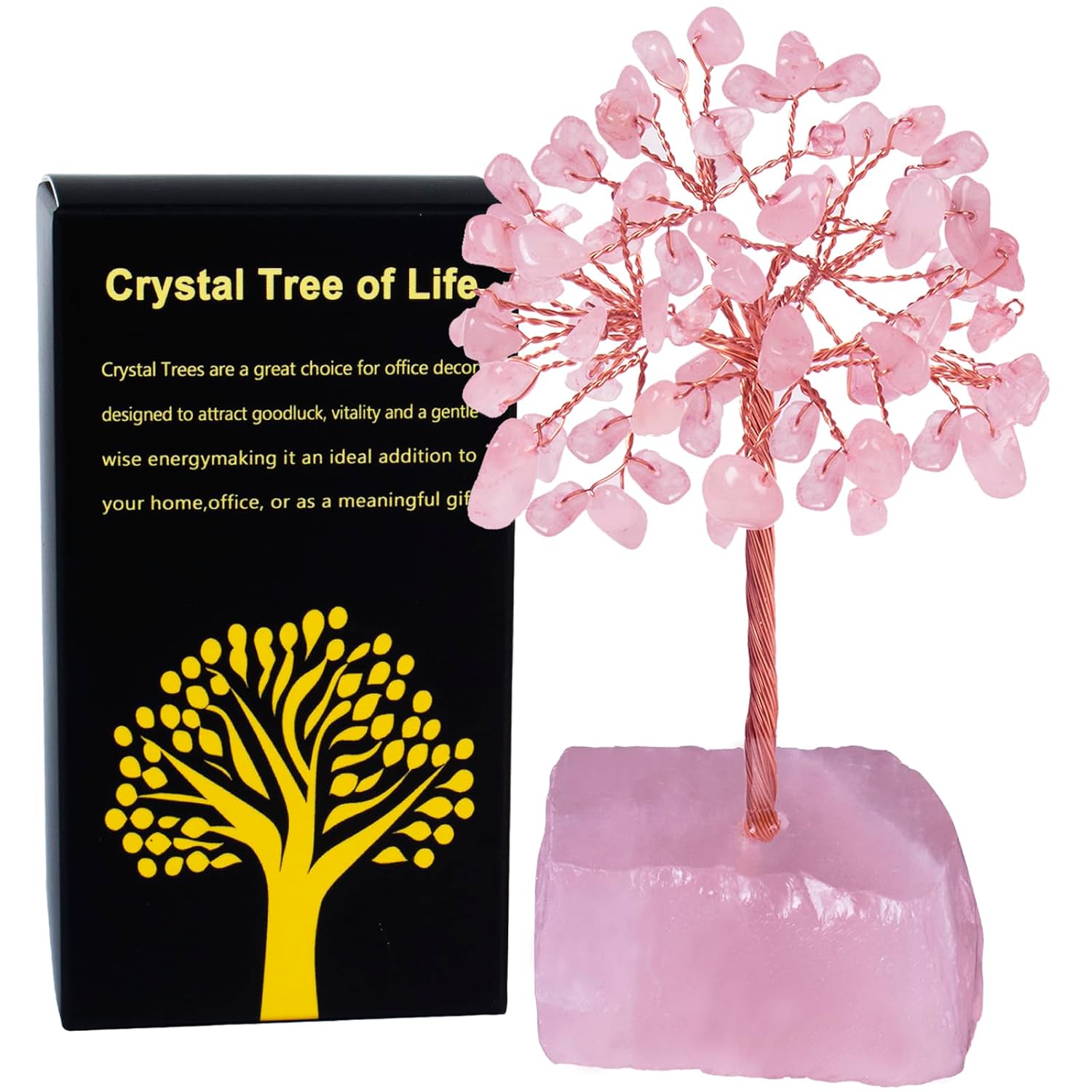 Rose Quartz Crystal Tree of Life Healing Stones Home Decor Gift | 4 Inch Natural Gemstone Tree Reiki Feng Shui Spiritual Desk Decor For Office Home Meditation. Birthday Gift for...