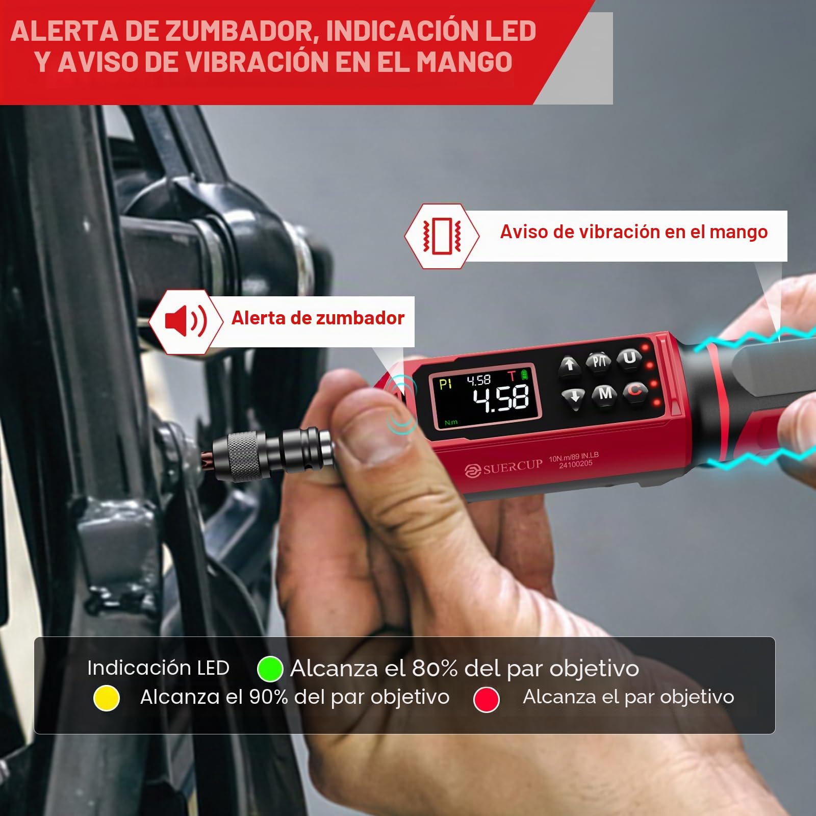 SUERCUP Destornillador dinamométrico digital 0,15-10 Nm, ± 1% de precisión, juego de llaves dinamométricas con alarma LED, zumbador, vibración, 9 modos preestablecidos y almacenamiento de datos, para