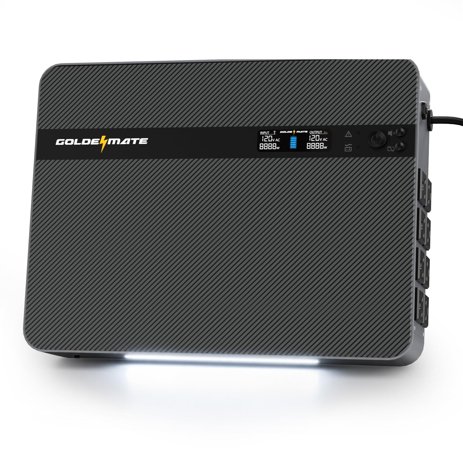 Pure Sine Wave, 230Wh LiFePO4 Battery Backup, Wall-Mount Design, 8 Outlets & 2 USB Ports, LCD Display, Emergency Light GOLDENMATE 1500VA/1000W Lithium UPS Battery Backup & Surge Protector, Gray