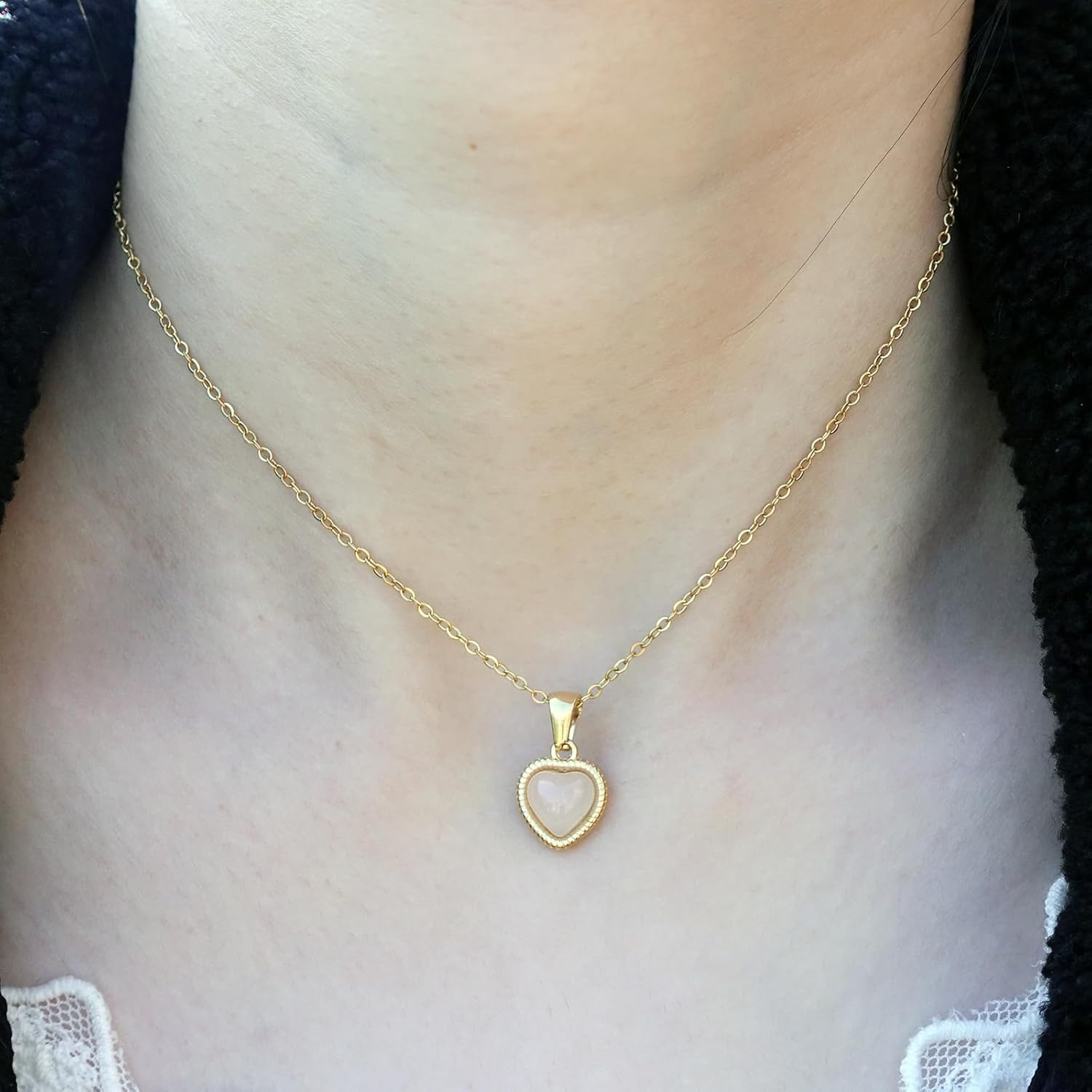 Cute Gold Heart Necklace for Women,18k Gold Plated Cubic Zirconia Charm Necklaces,Stainless Steel Women's Heart Stone Pendant Necklace for Women,16-18 Inches Adjustable Chain,Trendy Jewelry Gifts - Image 6