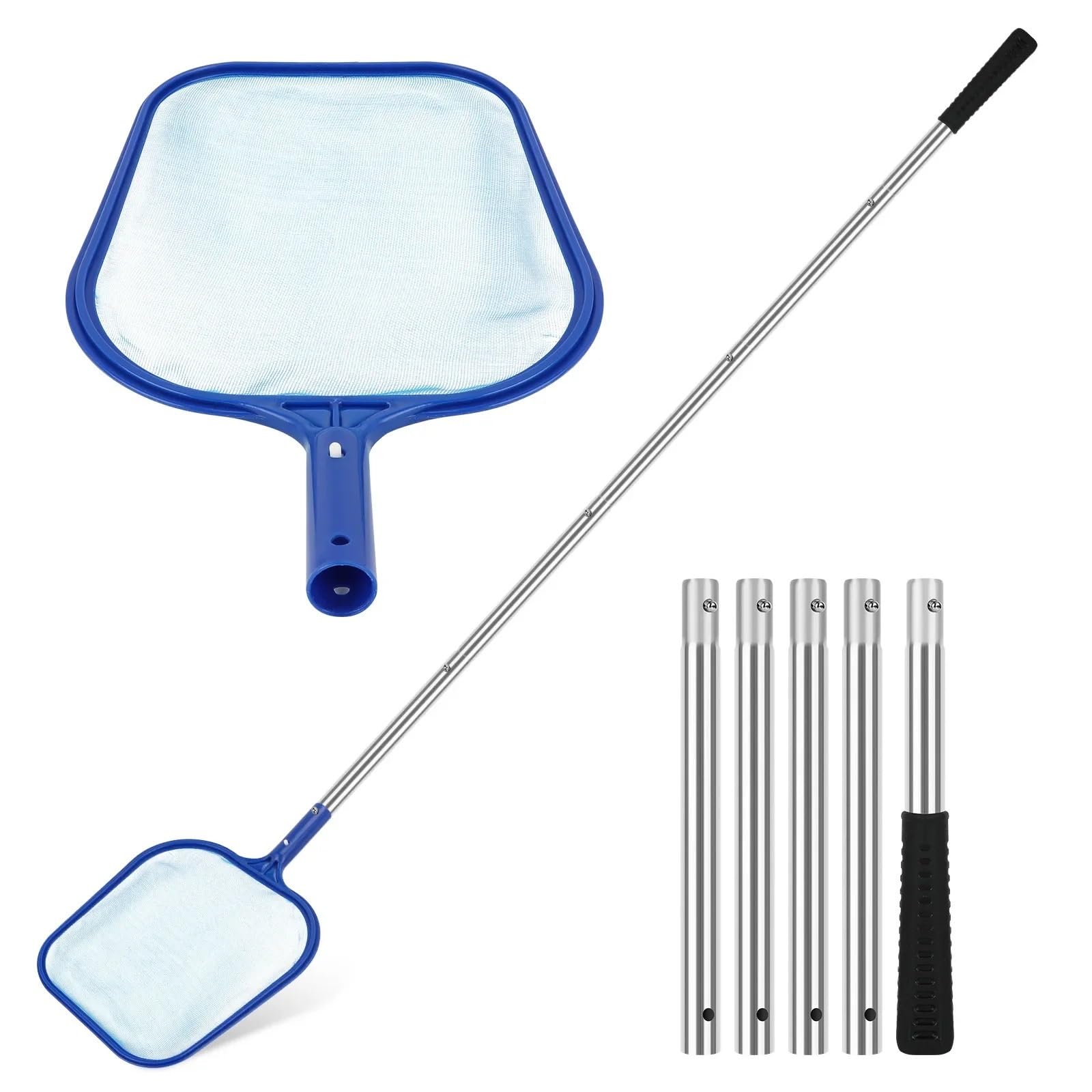 Cesta de Skimmer 158 cm con Poste Extensible Acero Inoxidable, Red Malla Fina for Limpiar Hojas en la Piscina y el SPA para Piscina Estanque(Blue)