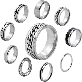 10Pcs Rings Women's Rings Men's Rings Anxiety Rings Spinning Rings Stainless Steel Spinning Rings Ring Sets for Stress Relief Wedding Promise Sizes 6-11