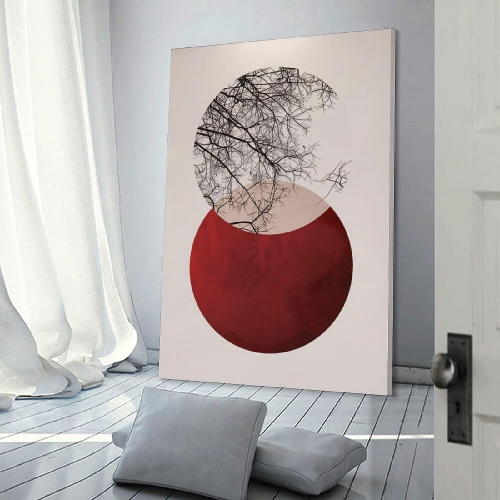 Amazon.co.jp: 絵画 赤い太陽と木の枝の和風インテリア 絵画 現代美術