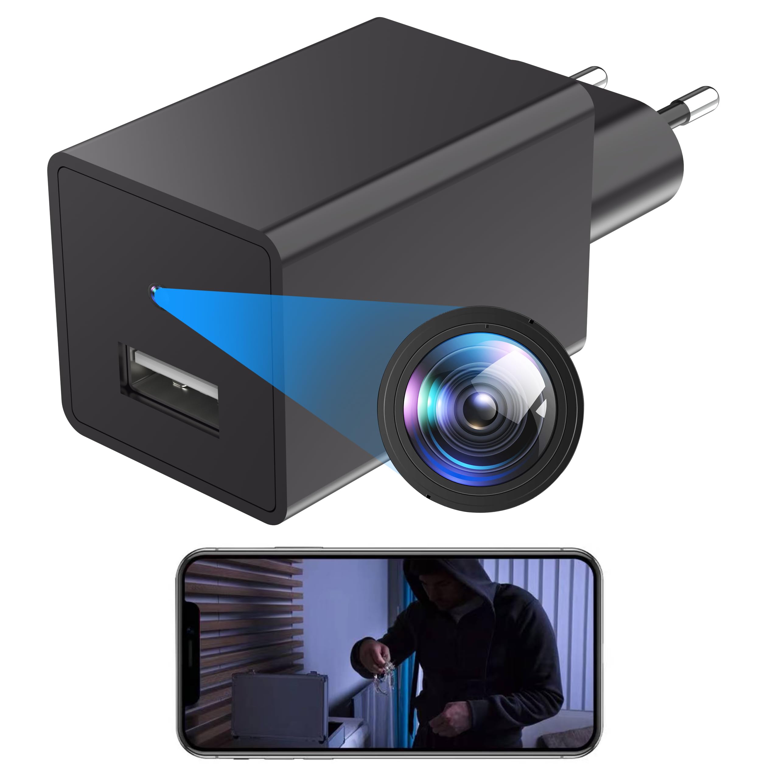 Camera Espion 1080P WiFi Mini Caméra Surveillance Sans Fil Détecteur Mouvement Noir Gris