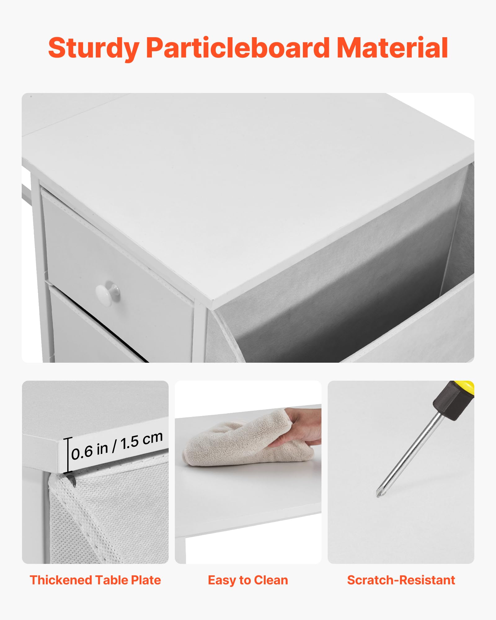 VEVOR Biurko komputerowe z szufladami z tkaniny, dwustronne 120 cm do nowoczesnego biura domowego sypialni, prosty nowoczesny stół PC z metalową ramą, biały